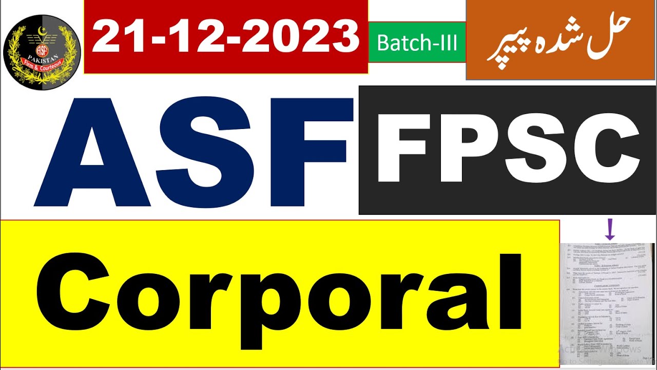 ASF Corporal Complete Solved MCQs Paper Held On 21/12/2023