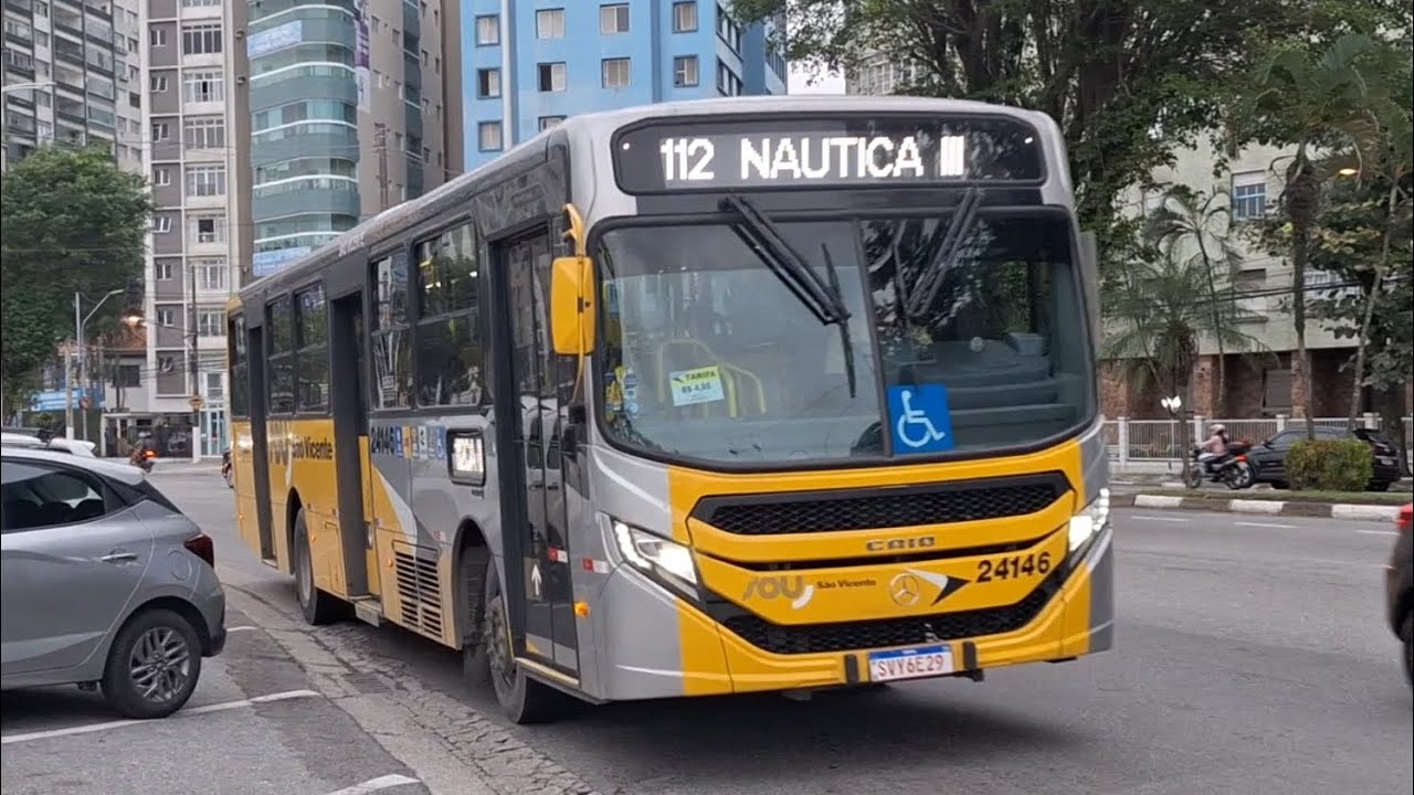 Movimentação de vários Ônibus na Praia do Itararé em São Vicente SP, Baixada Santista.
