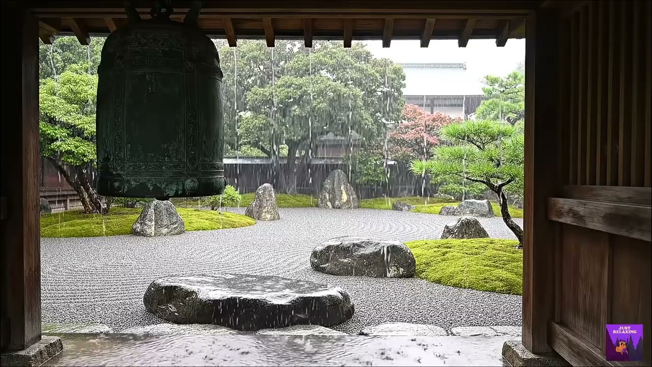 Temple Bells in the Rain Zen Garden vibe | Calming Music for Stress Relief & Focus