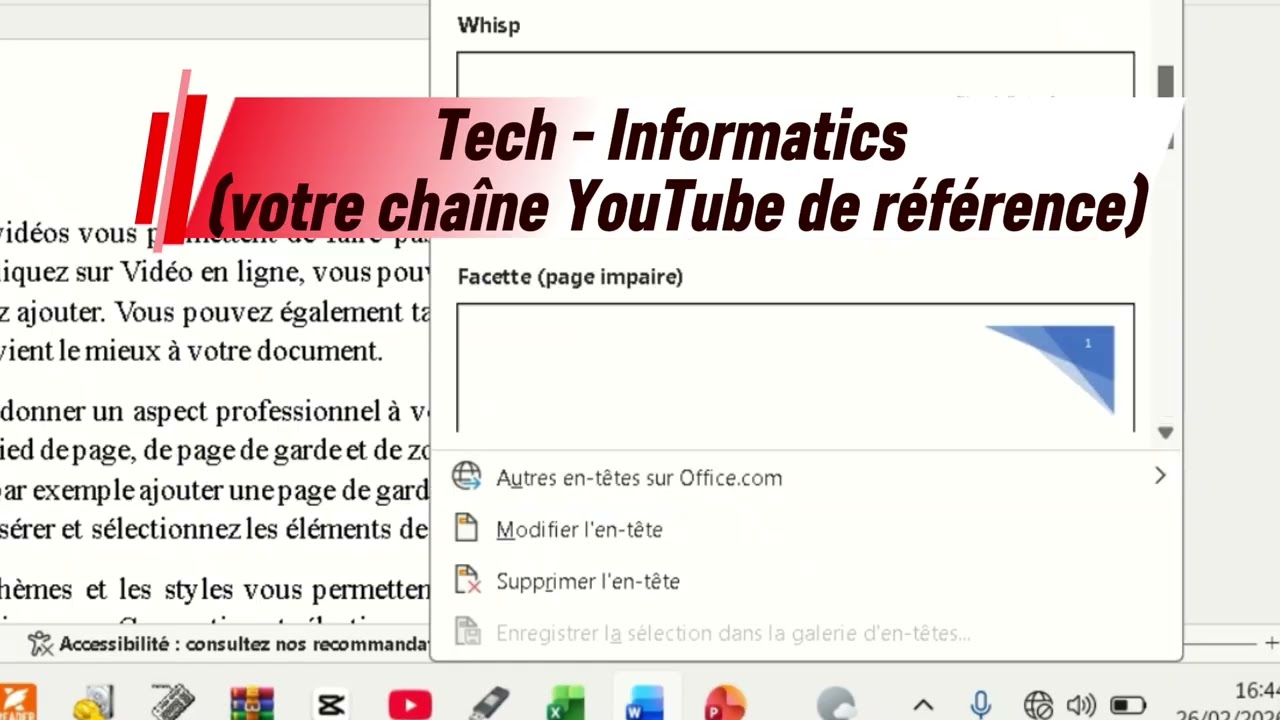 Word : Insérer des en-têtes, pieds de page et numéro de page 