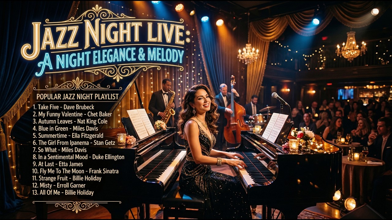 🎬 Luxury Night Jazz 🎷✨ | Beautiful Pianist on Grand Stage & Popular Jazz Playlist