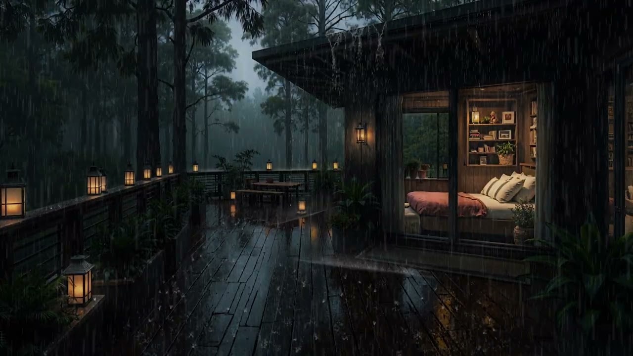 Cozy Cabin Rain at Midnight 🌧 | Peaceful Forest Rain Sounds for Sleep and Relaxation