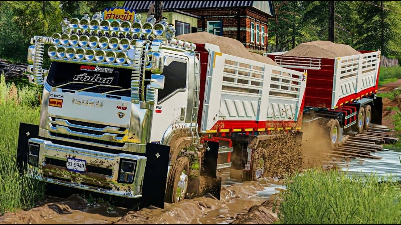 รถพ่วง360บรรทุกทรายส่งลูกค้าลุยทางโหดๆ FARMING SIMULATOR 19