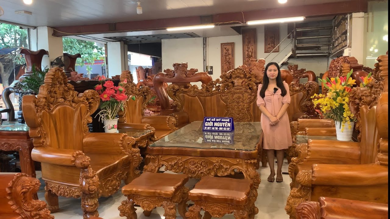 Bộ bàn ghế Hoàng Gia Tân Cổ Điển gỗ Hương Đá