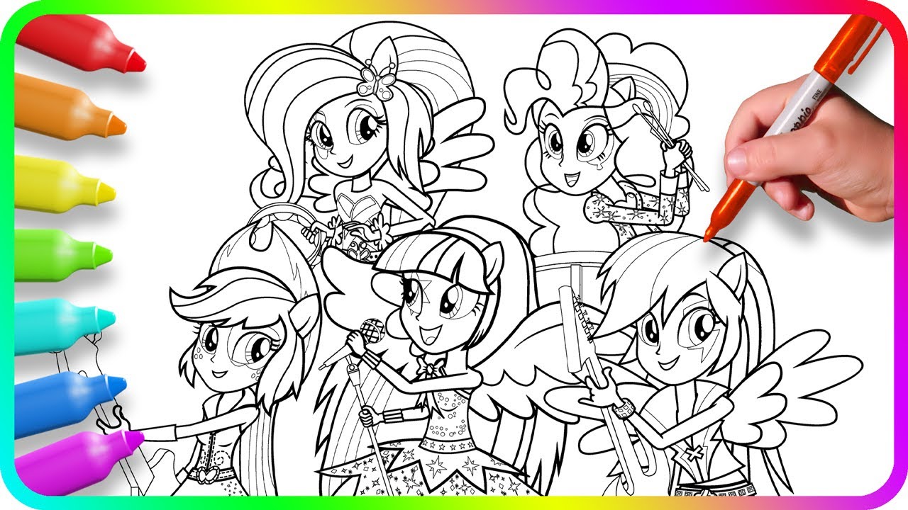 EQUESTRIA GIRLS Coloring Pages - Rainbow Rocks. How to color My Little Pony. Easy Drawing Tutorial
