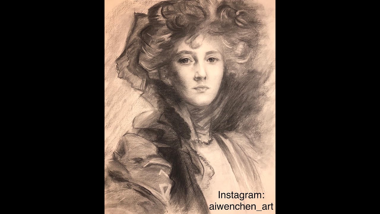 Charcoal Drawing (Master copy) -John Singer Sargent, Lady Helen Vincent time lapse