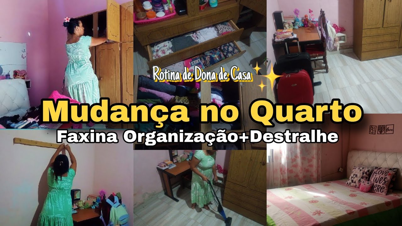 DIA DE FAXINA DETALHADA NO QUARTO MUDEI TUDO😍DESTRALHEI O PAINEL E MUITAS ROUPAS🧺ROTINA DONA DE CASA
