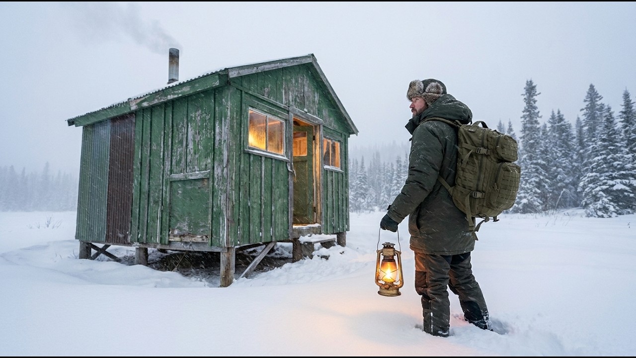 Cozy Winter Night in an Old Trailer Deep in the Wilderness | Ambience & Relaxation