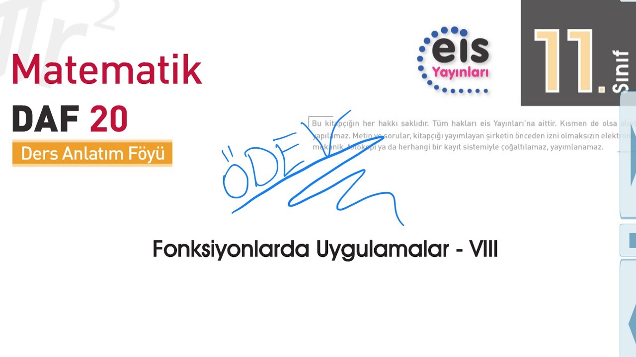 Fonksiyonlarda Uygulamalar, 20. Föy ÖDEV, 11. Sınıf Matematik EİS Daf