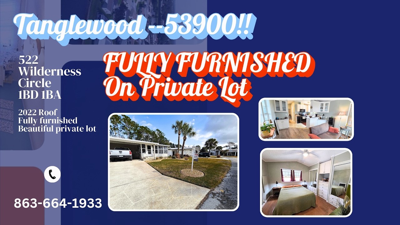 53,900!! 55+ Fully furnished and updated, private treed lot, 522 Wilderness Circle,Sebring 