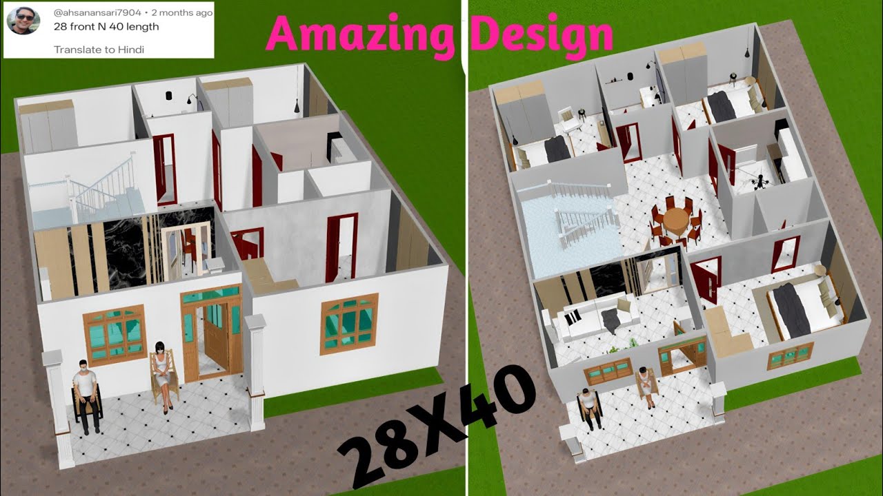 Best, 28 X 40 house plan ||  3 Bedroom House Plan || 28' X 40' House Plans || 28 x 40 ghar ka naksha