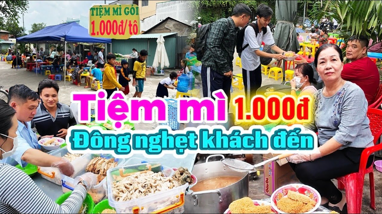 1075. Tiệm mì gói Rẻ nhất miền Tây ở Mỹ Tho Tiền Giang vừa mở cửa là khách đến xếp hàng đông nghẹt