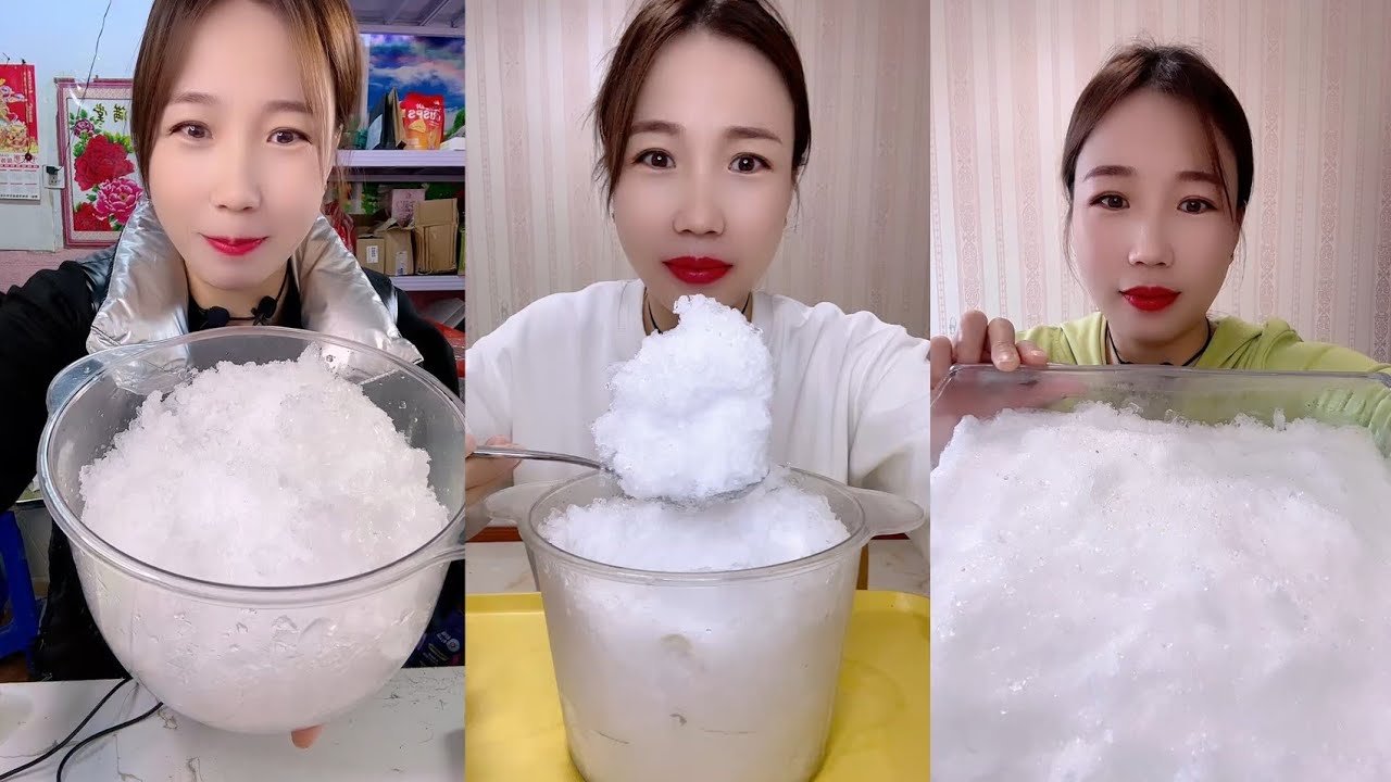 QIAN SOLO RELAXING WHITE ICE EATING ASMR/SHAVED ICE EATING COMPILATION/FREEZER FROST/SOFT ICE ❄️