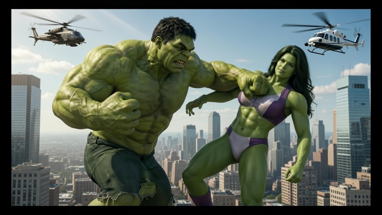 Trận chiến kinh điển giữa Hulk và She-Hulk. Cuộc đối đầu siêu anh hùng hoành tráng.
