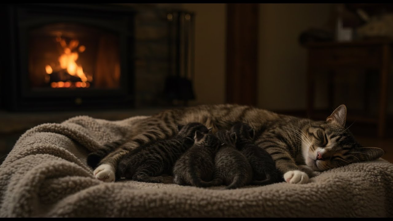 Purring Cats and Fireplace Ambience – Calming Sounds for Restful Sleep
