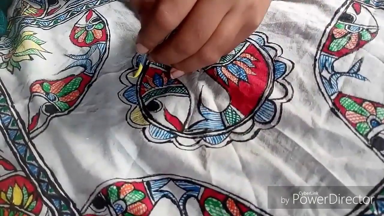 Madhubani painting on hanky (Rumal) | Created By khushbu chaudhary| Mithila Painting| border desine