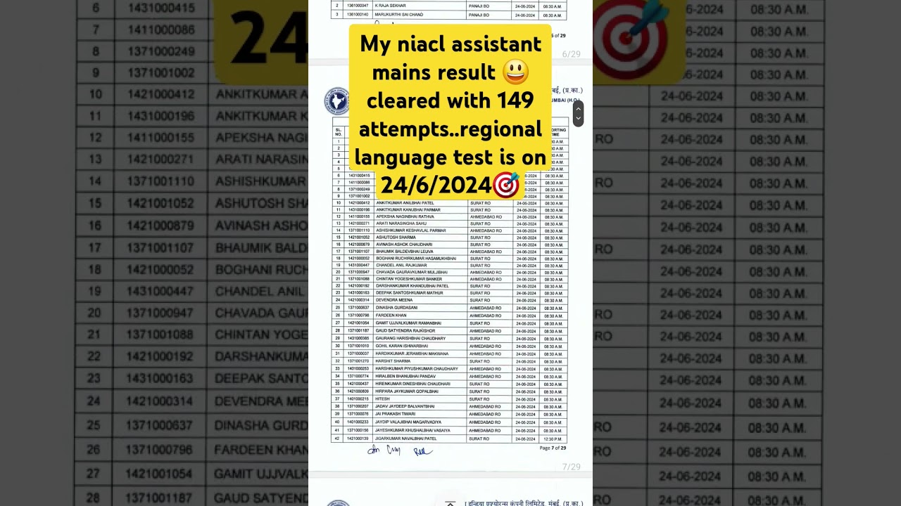 My niacl assistant mains result cleared with 149 attempts, language test is on 24/6/2024🎯#niacl ast