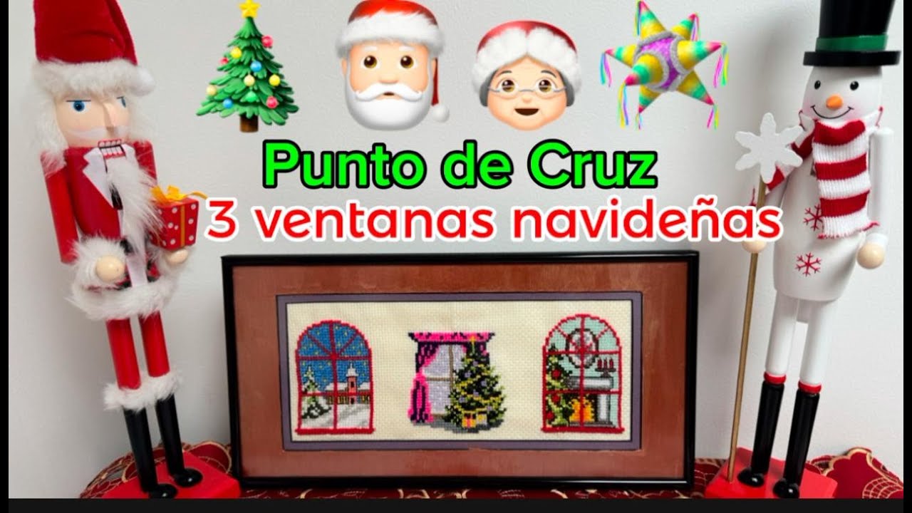 Punto de Cruz, 3  hermosas ventanas Navideñas  🎄🎅🏻🤶🏻🪅