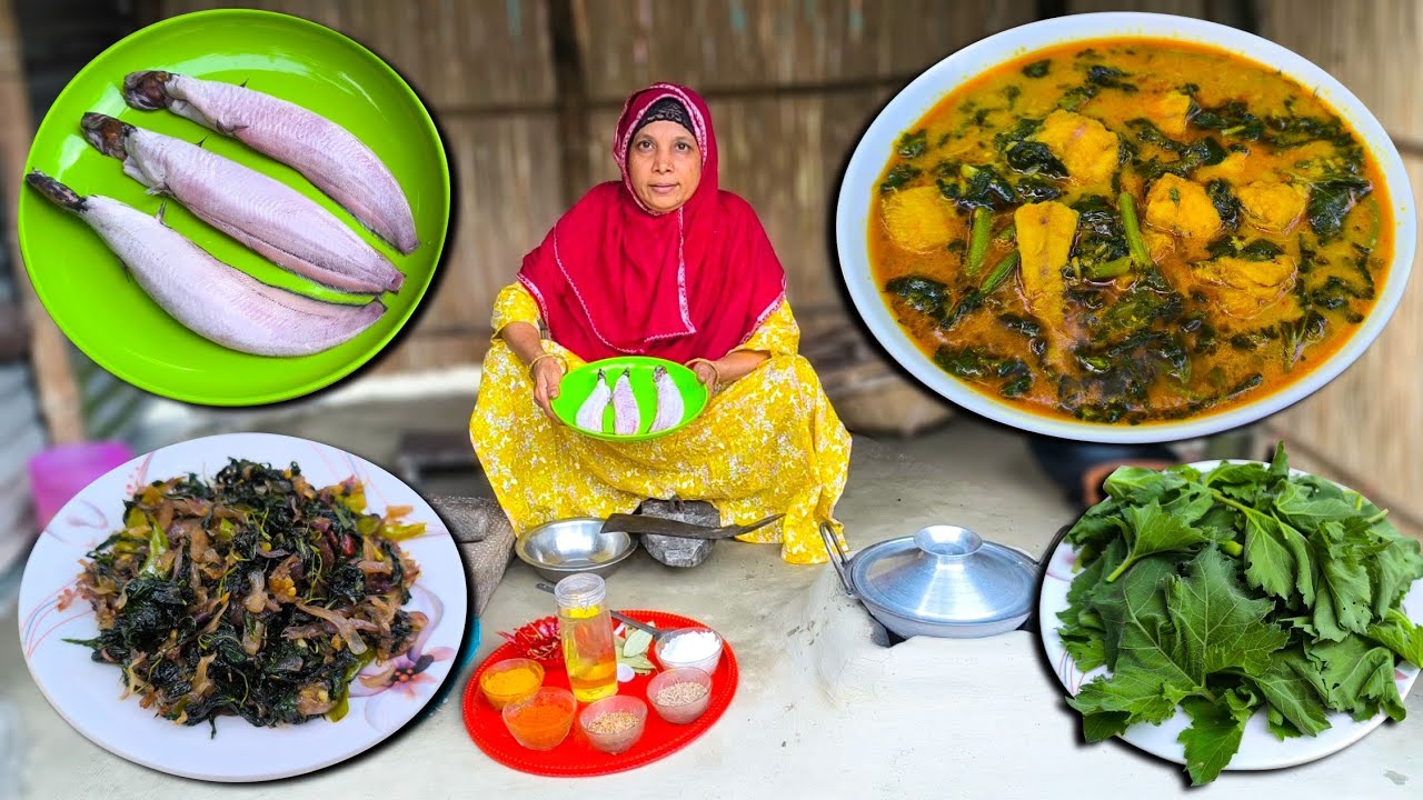 আগ্রা শাক দিয়ে শিং মাছের ঝোল সাথে পাট শাক ভাজা খুবই মজাদার একটি গ্রামীণ খাবার।
