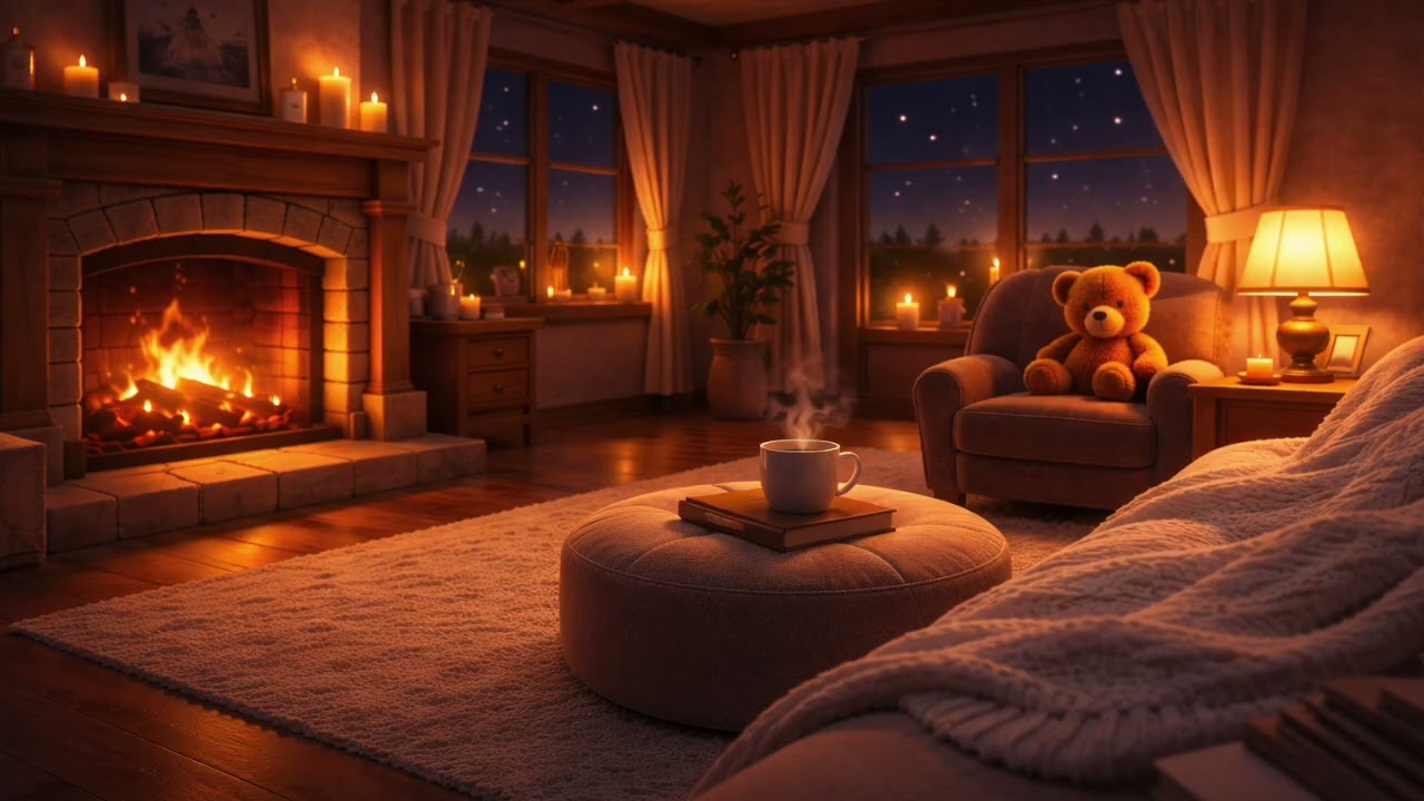 🌙 Quiet Fireplace Night Room ✨ Gentle Music for Calm, Rest & Sleep 🕯️ A Safe Place at Night