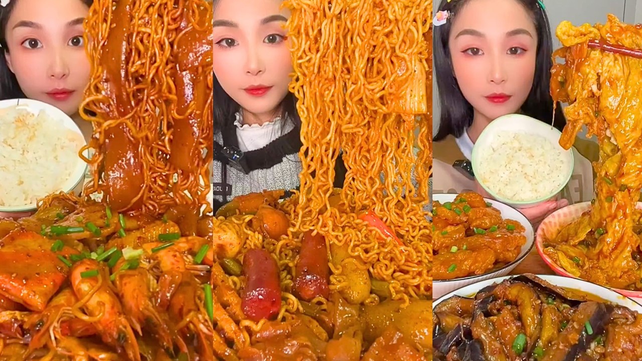 Insane Chinese Takeout Mukbang | Spicy Noodles, Rice Rolls & Crunchy Chicken ASMR #405
