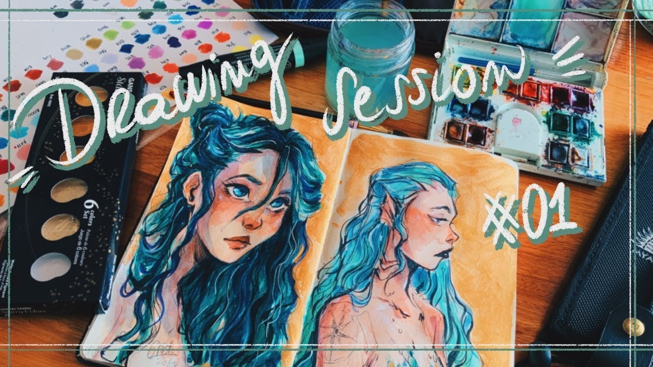 Drawing session #01| Kuretake Gansai Tambi watercolors 🍑