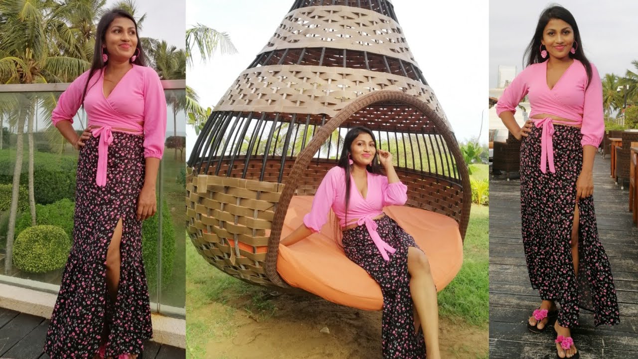 wrap crop top එකක් මහමු. How to sew a ladies wrap crop top.