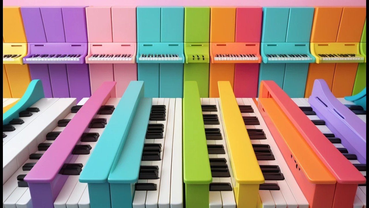 Sechzehn kleine Spielzeugklaviere machen Musik | Zählen lernen & Kinderlied
