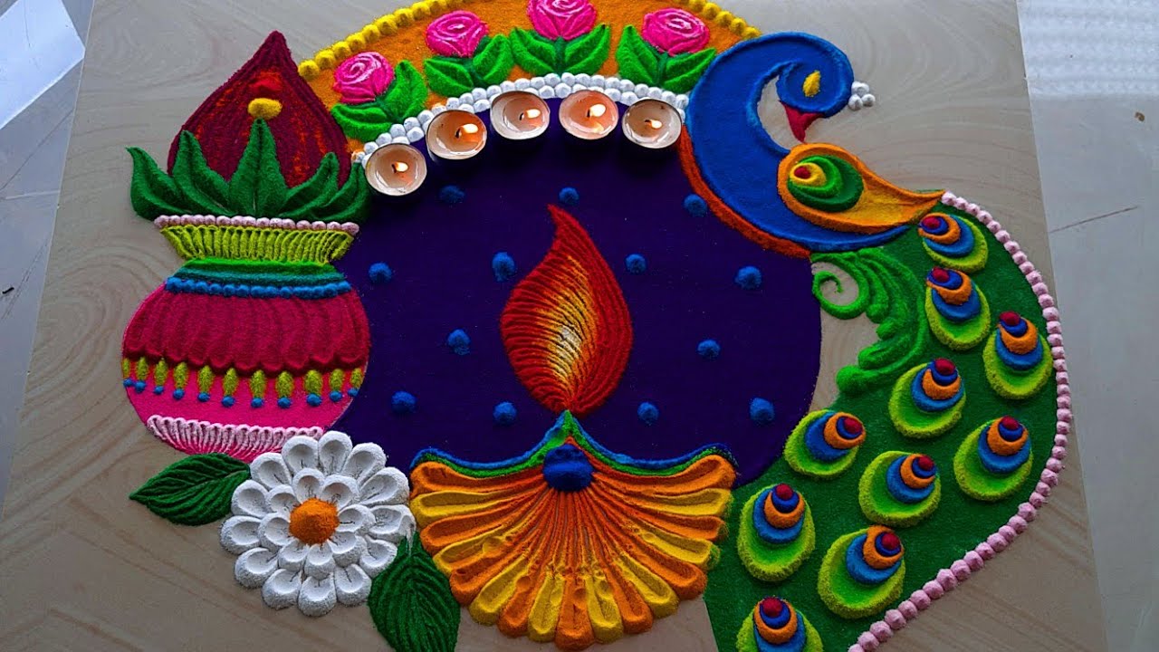 #1770 Peacock rangoli for Diwali | navratri rangoli | satisfying video | sand art