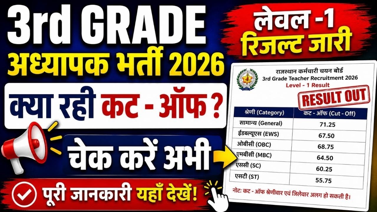 reet leval 1 result jaari | 3rd grade leval 1 cut off kya rahi | 3rd grade live result cheking 2026