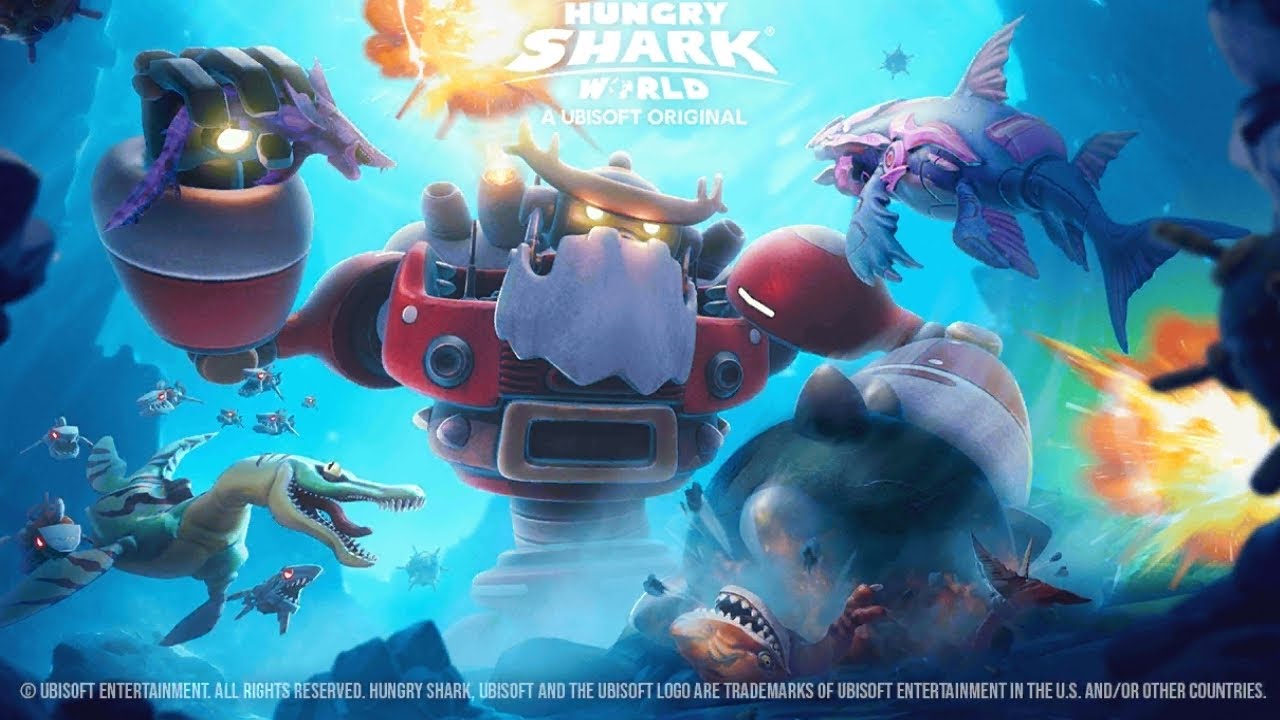 Derrotando Al Jefe Mecha Claus 2025 En Hungry Shark World.