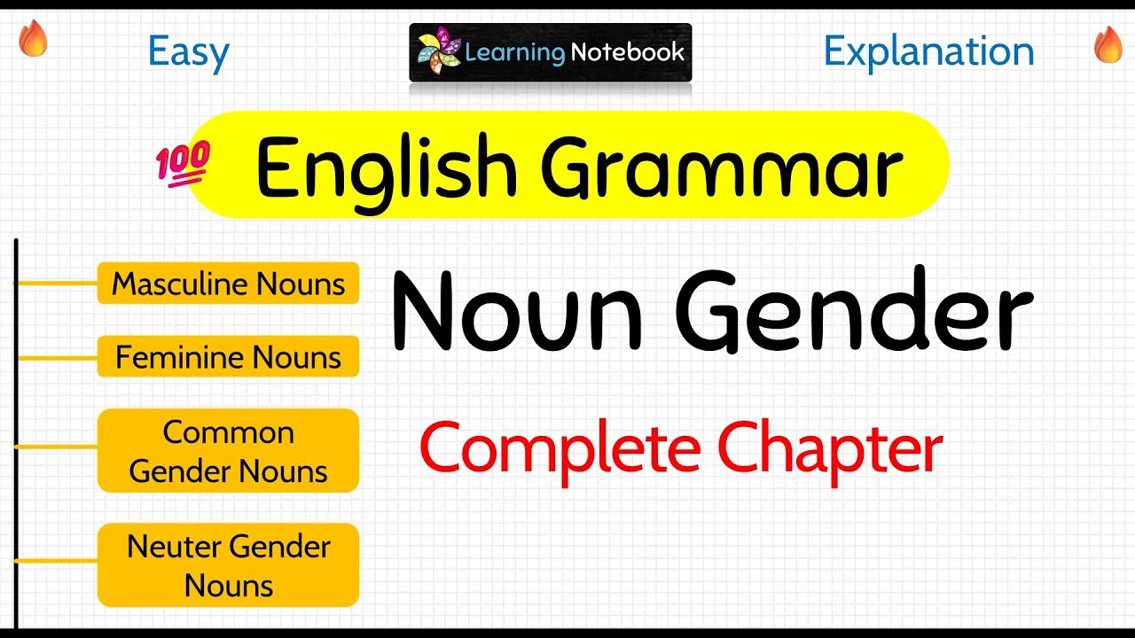 Noun gender in English Grammar - Types of gender - Masculine Feminine Common Neuter gender