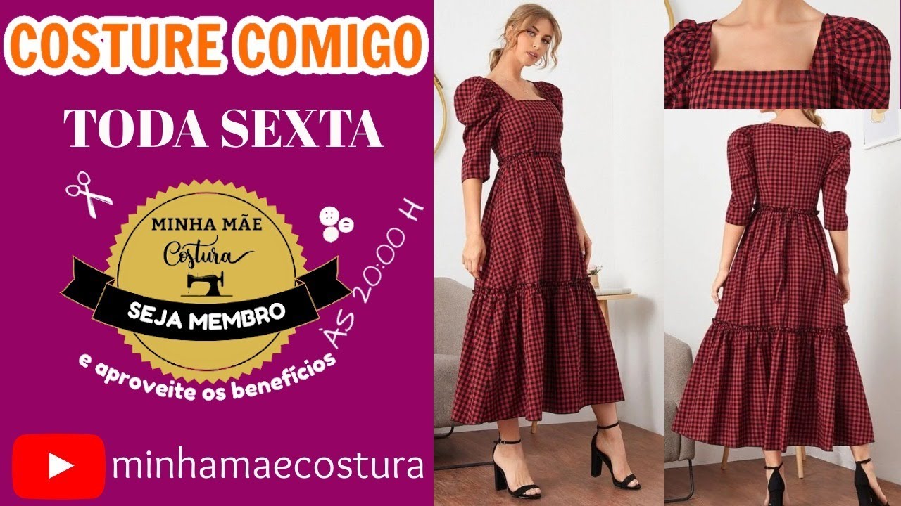 VESTIDO COM DECOTE QUADRADO C/MANGA BUFANTE E BABADO