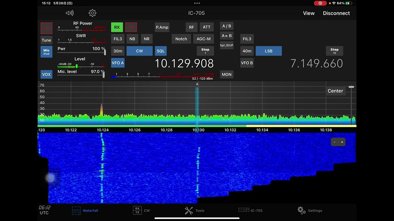 IC-705をIPadでSDR-Control for Icomを使って遠隔CW交信