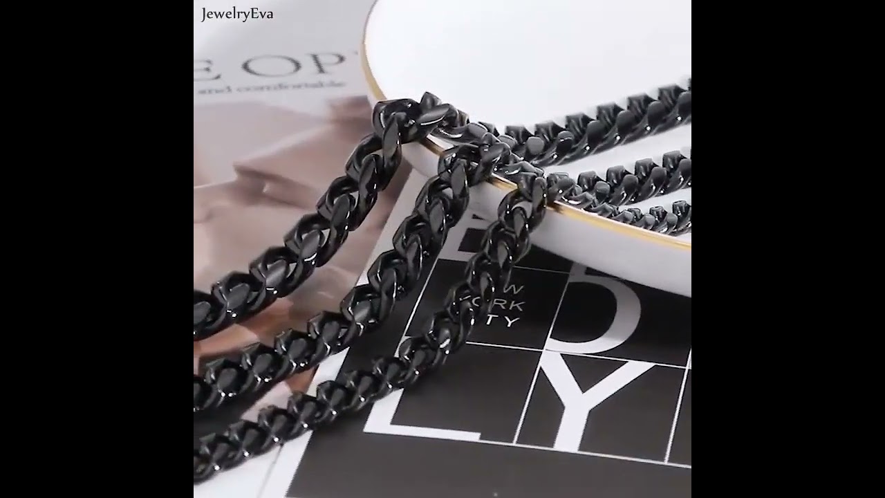 JewelryEva Stainless Steel Mens Black Chain Necklace