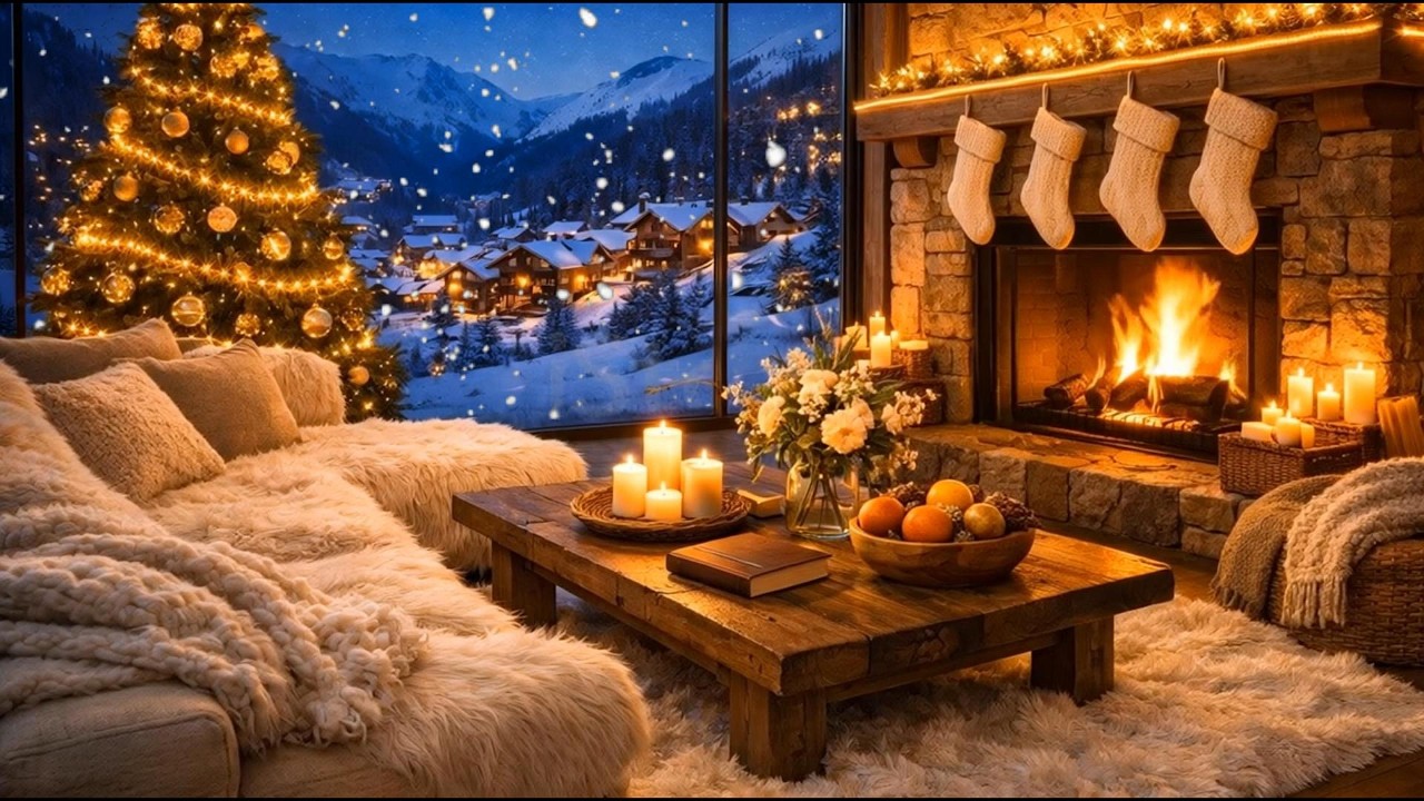 🎼❄️ Winter Piano Glow | Fireplace Warmth & Snowy Window | Calm Study Relaxation