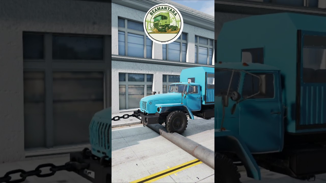 BeamNG Truck Eps. 109 Blue 6x6 Truck vs Orange Fuel Tanker Truck Crossing Pipe Obstacle