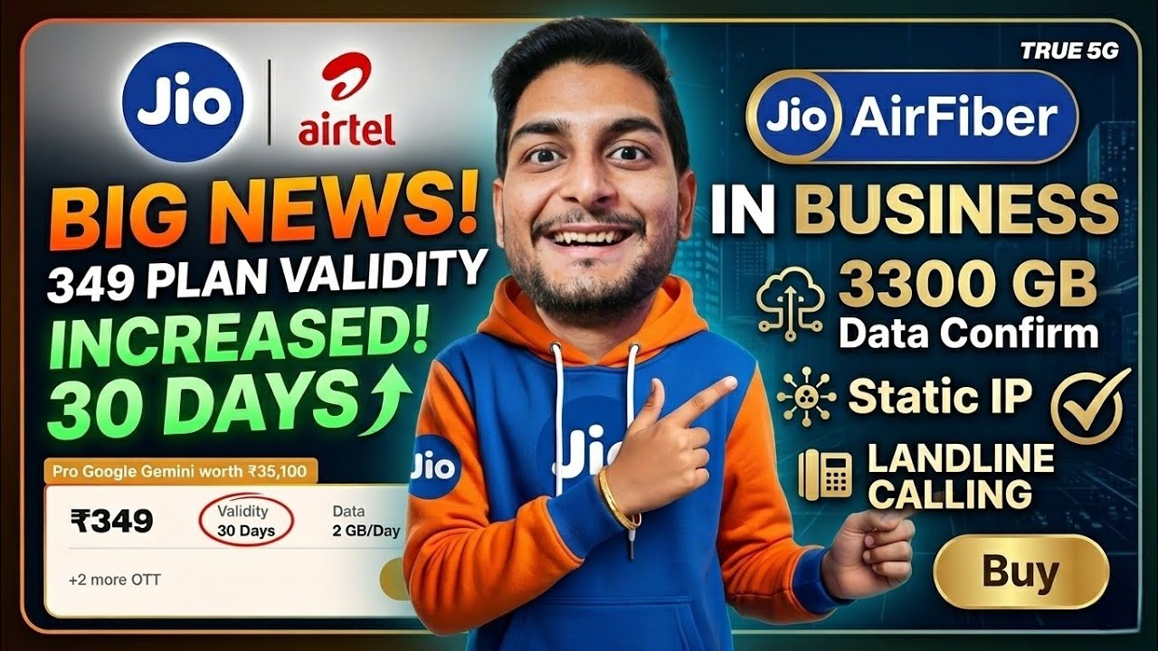 Jio 349 Plan Validity Increase 30 Days ? | Jio AirFiber in Business 3300 Gb | Static IP |
