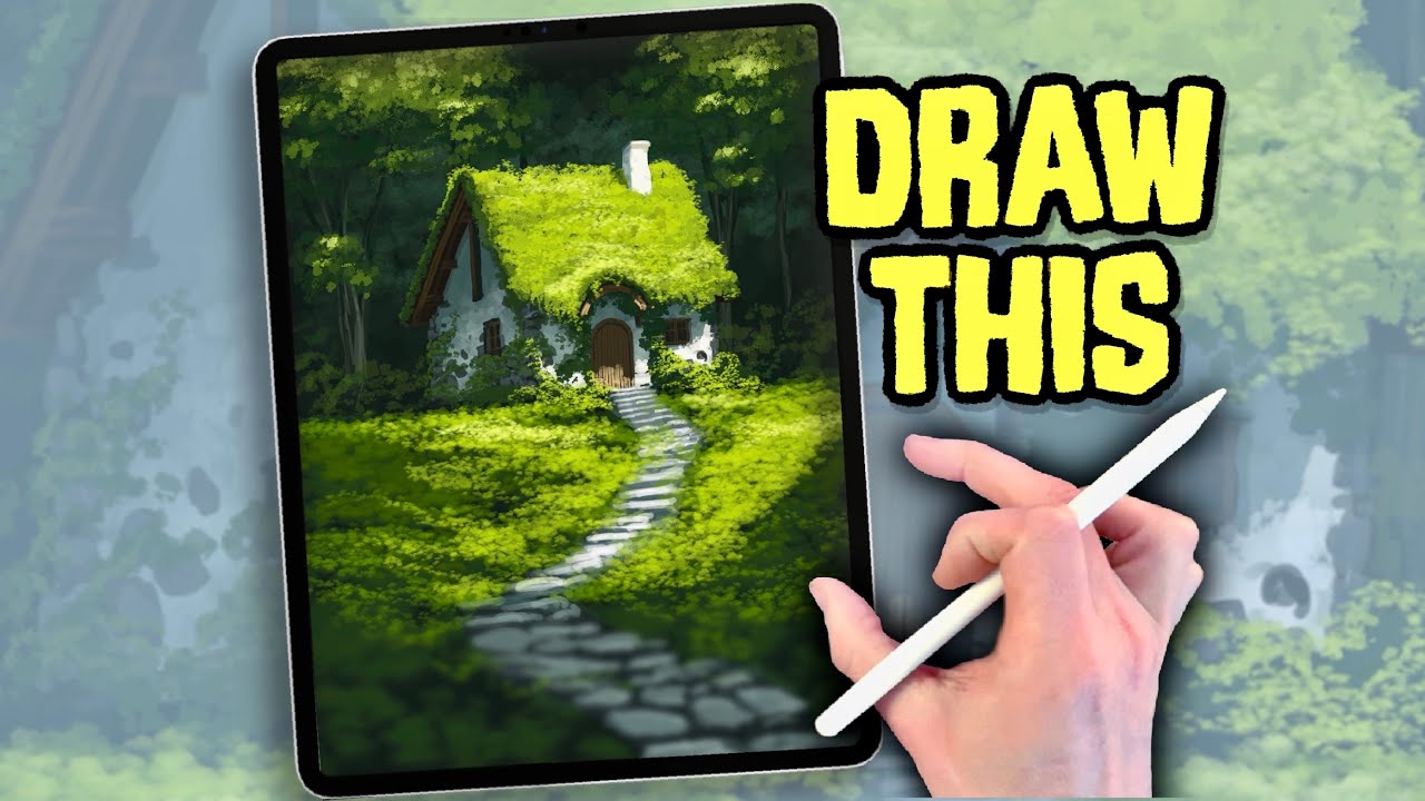 EASY PROCREATE Landscape Drawing Tutorial - Moss Cottage