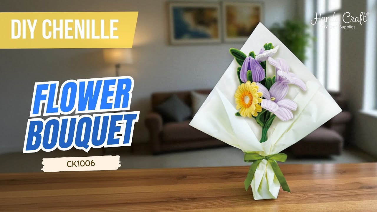 DIY Chenille Flower Bouquet Kit &ndash; Yellow & Purple Mix