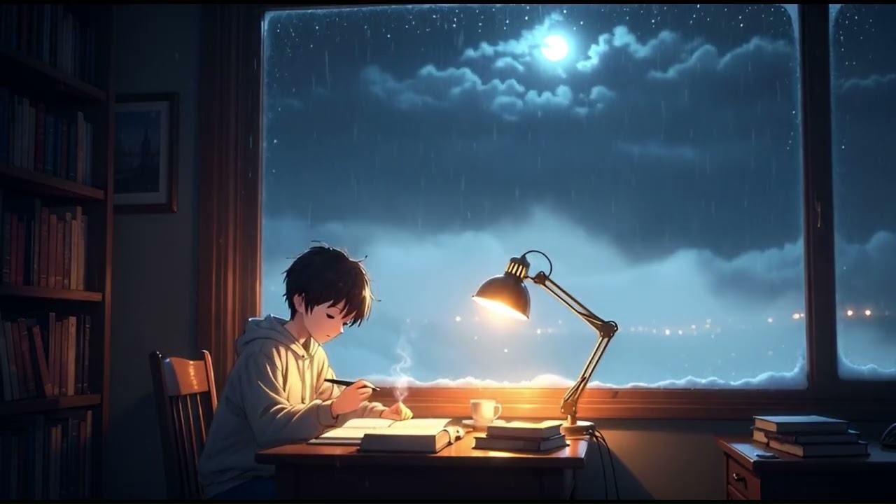 Late Night Study in the Rain 🌙 | Calm Ambient Sounds for Focus & Relaxation