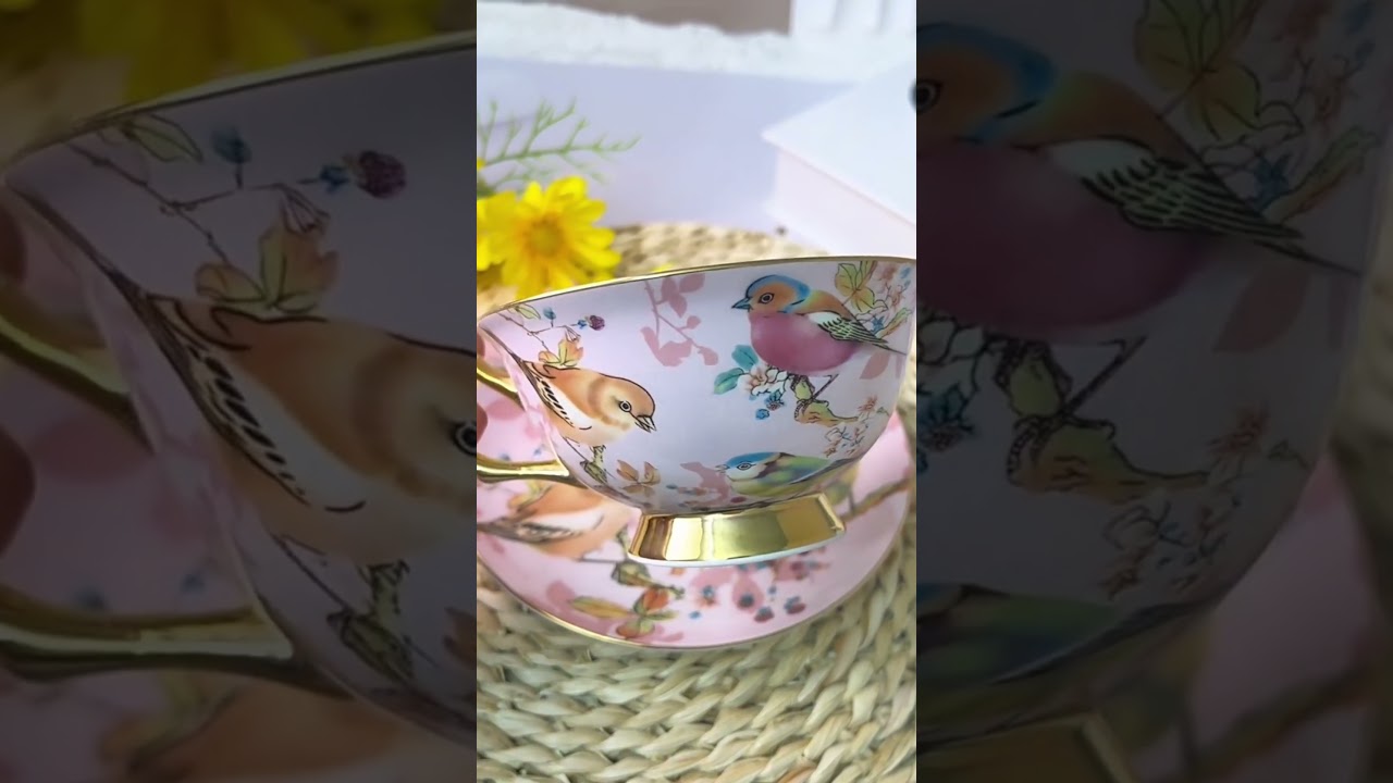 Pink Bird Tea Cup and Saucer Set Bone China #cupandsaucer  #teatime #giftideas