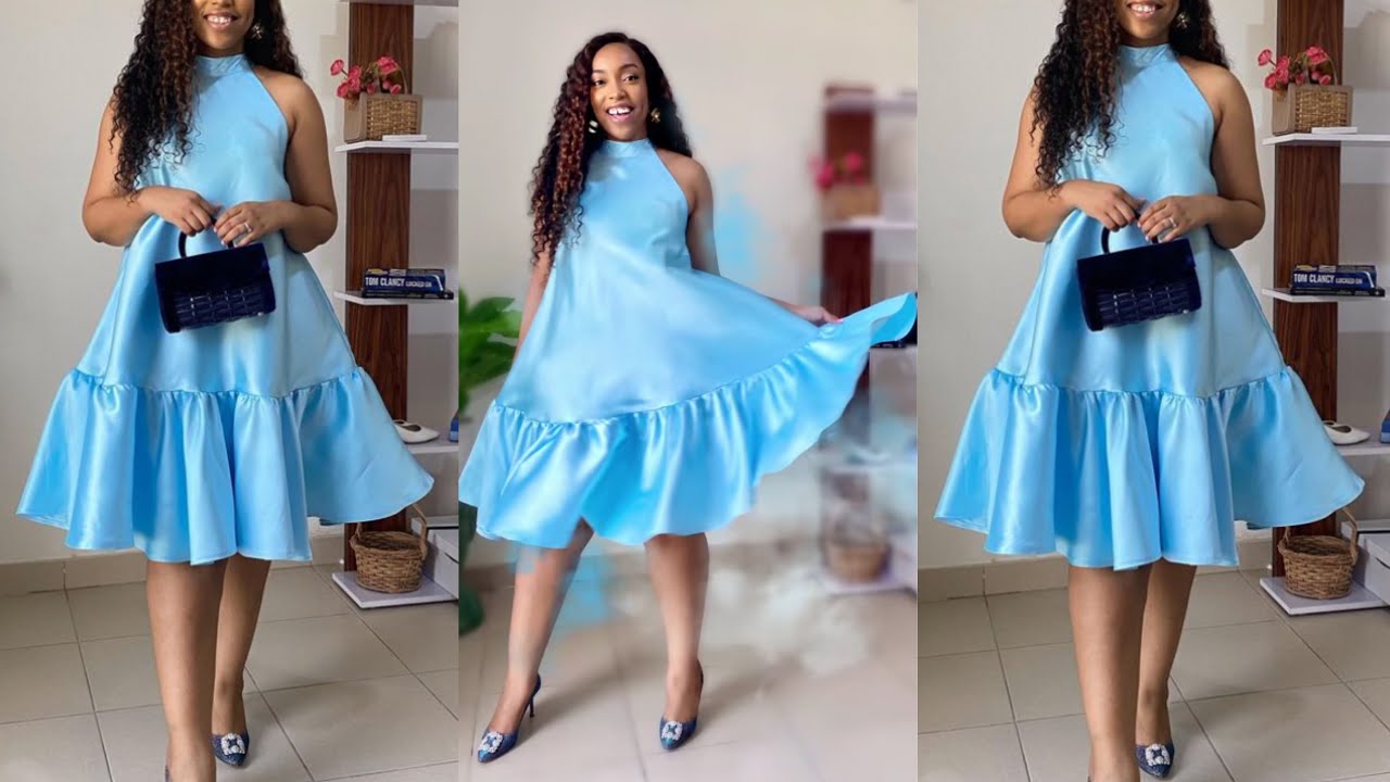 HOW TO MAKE A HALTER NECK DRESS/:CUTTING AND STITCHING //DIY SHORT DRESS