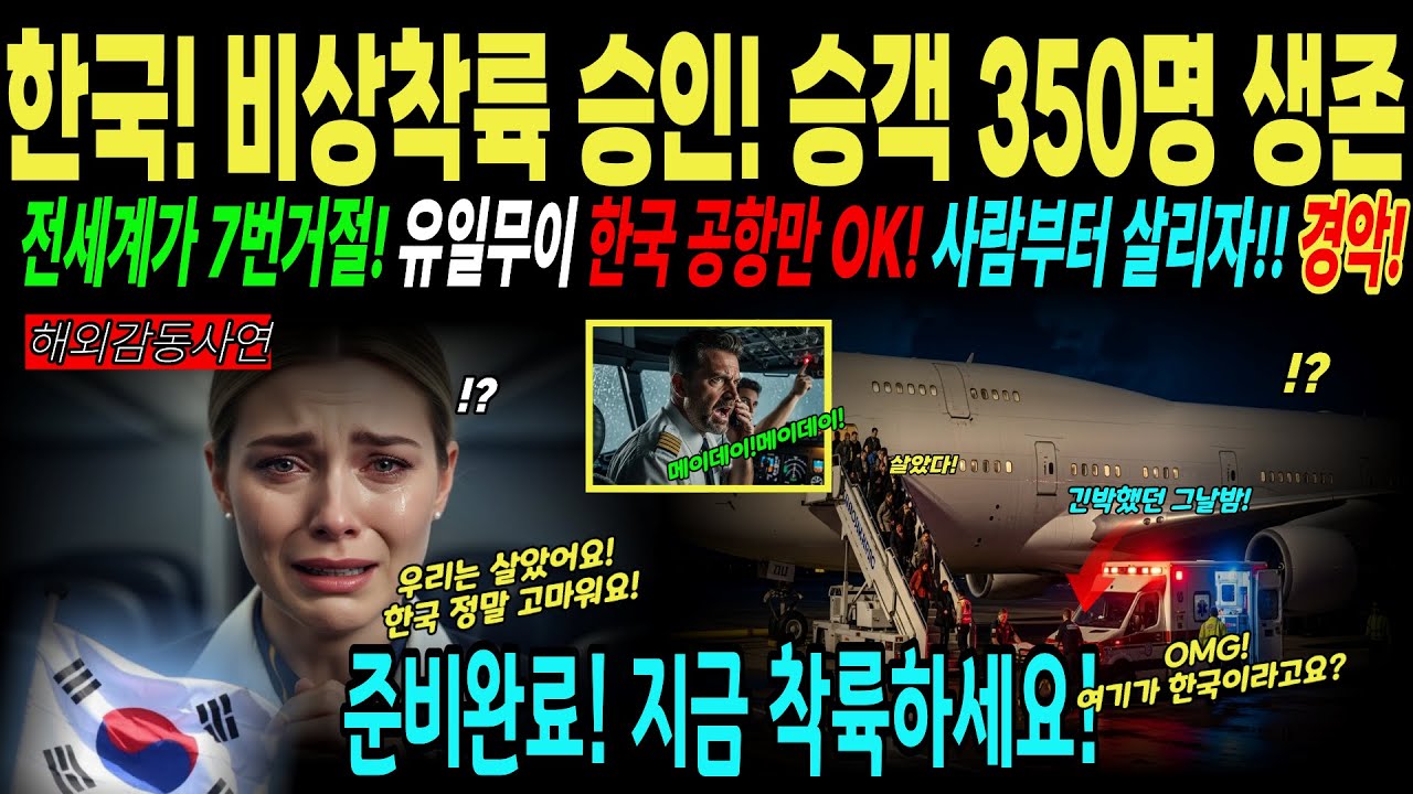 [해외감동사연]  전세계는 거절! 한국 인천공항만 유일하게 비상착륙 승인! 사람이 먼저다! 승객 350명 생존!
