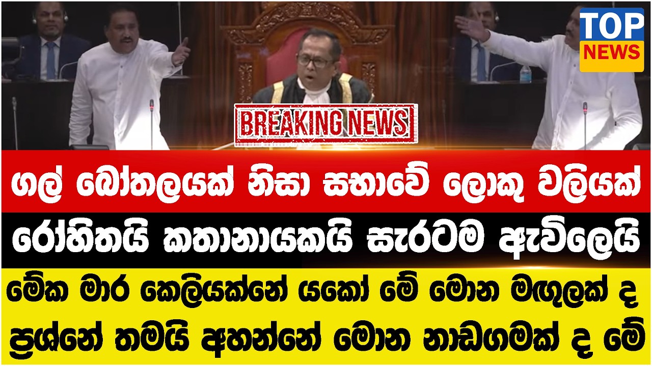 ගල් බෝතලයක් නිසා සභාවේ ලොකු වලියක් - රෝහිතයි කතානායකයි සැරටම ඇවිලෙයි