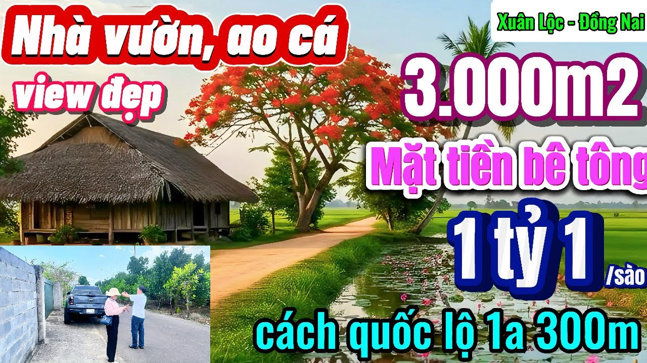 Nhà đất đồng nai,Nhà vườn , ao cá siêu đẹp sát bên quốc lộ 1A dân ở đông kín nghỉ dưỡng tuyệt vời