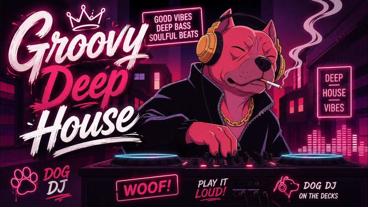 Groovy Deep House Vibes | Cartoon DJ Dog in Neon Nightlife