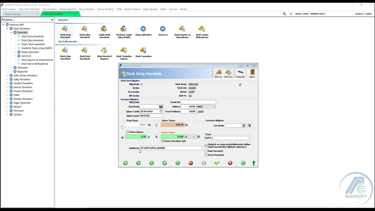 WOLVOX ERP Stok Yönetimi   Stok Giriş  Çıkış Hareketi