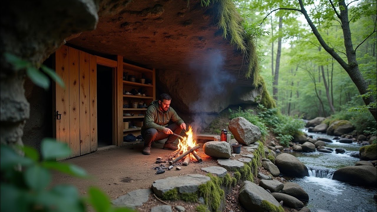 3 Days Of Solo Survival In The Forest, Building A Warm Cave, Fishing And Cooking