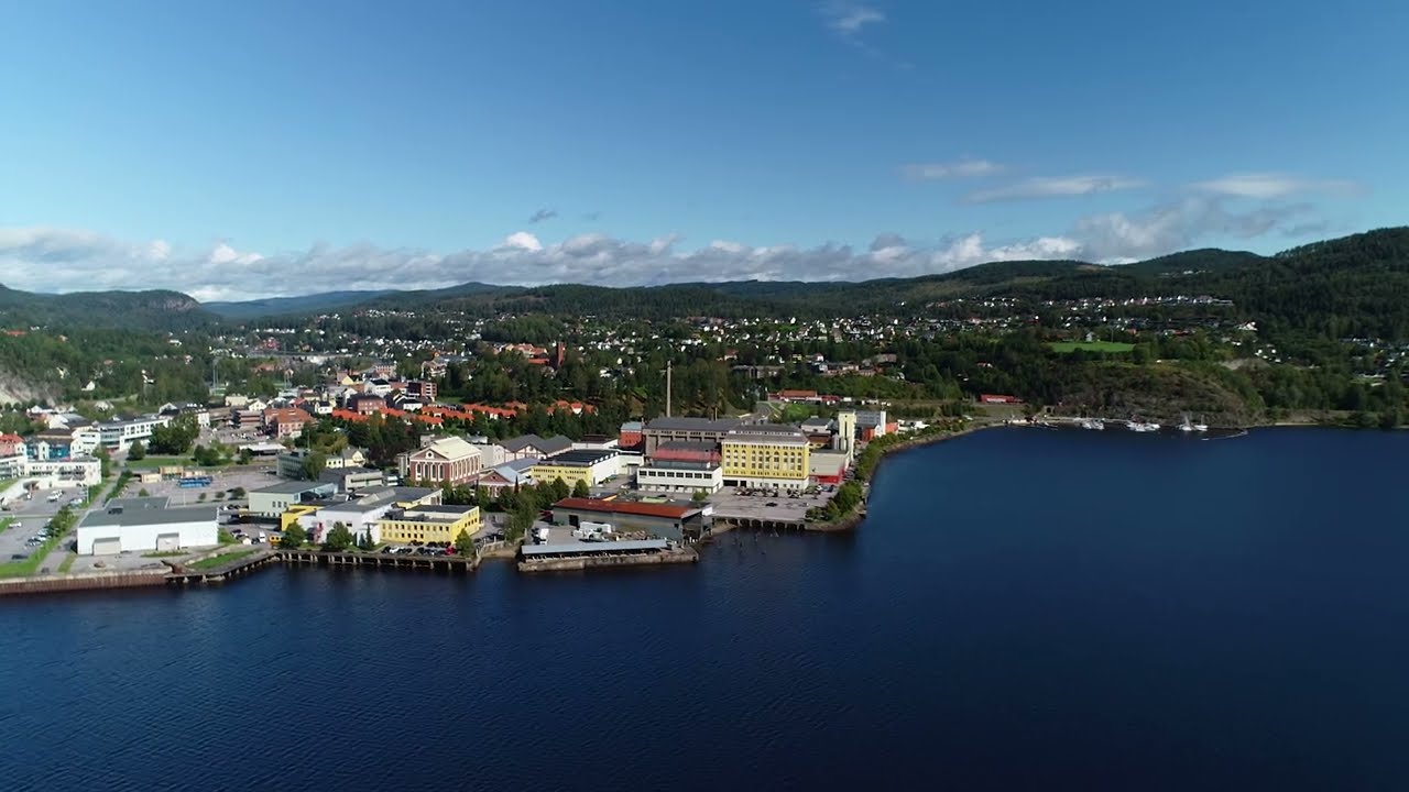 Notodden sett fra over Heddalsvatnet (aerial from Lake Heddal)